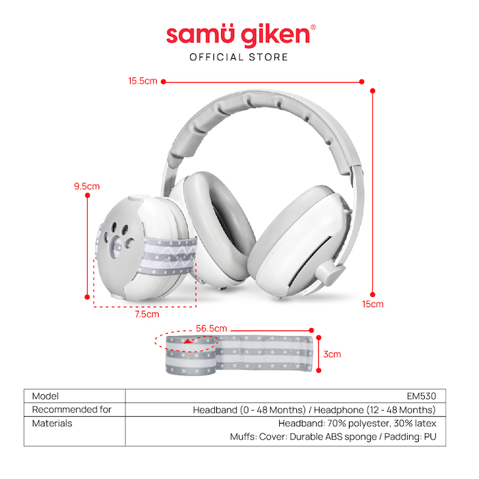 Samu Giken Baby Earmuffs 2in1宝宝隔杂音耳机耳朵保护罩